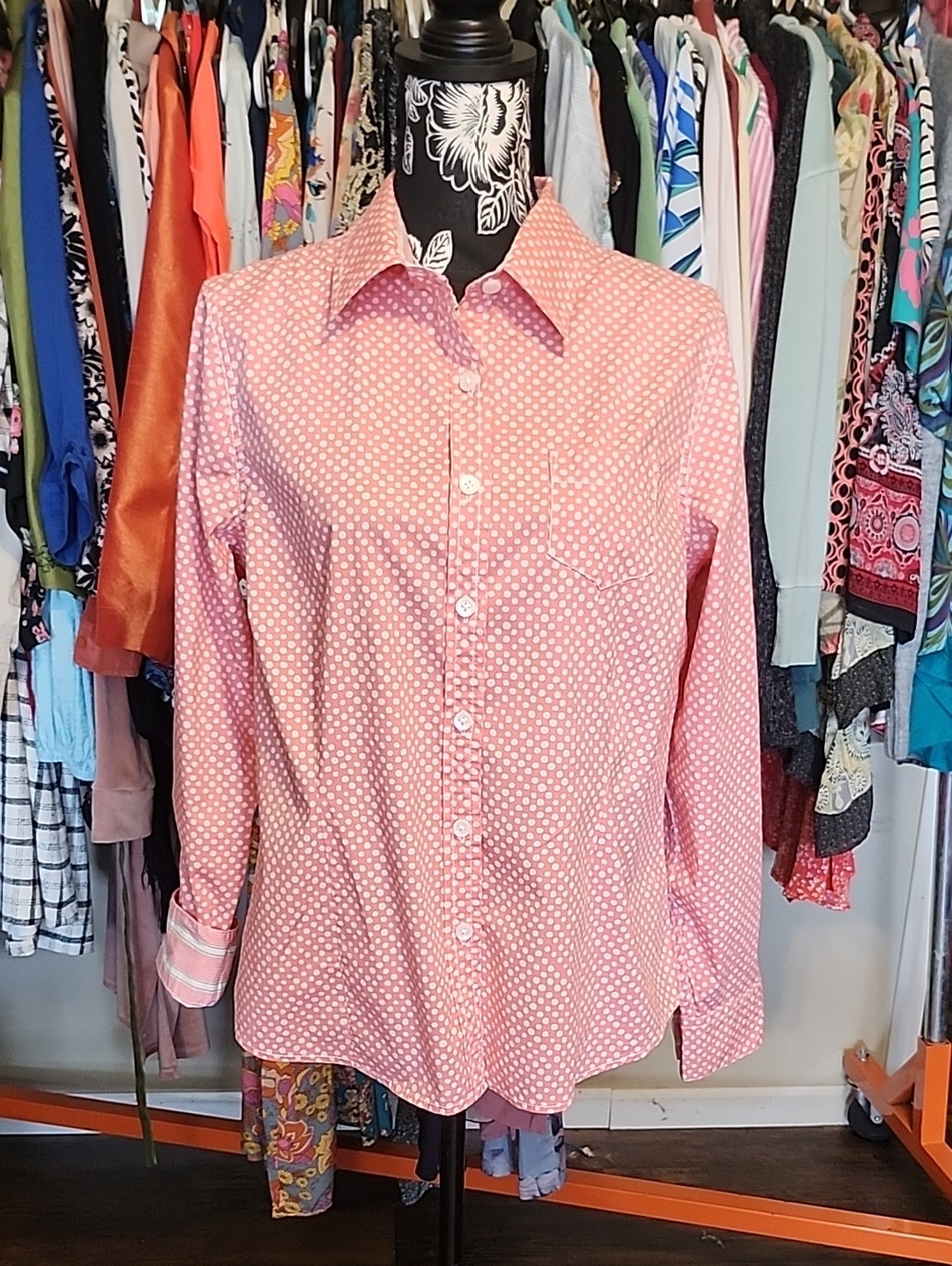 L.L. Bean Pink Polka Dot Men’s Button-Down Shirt